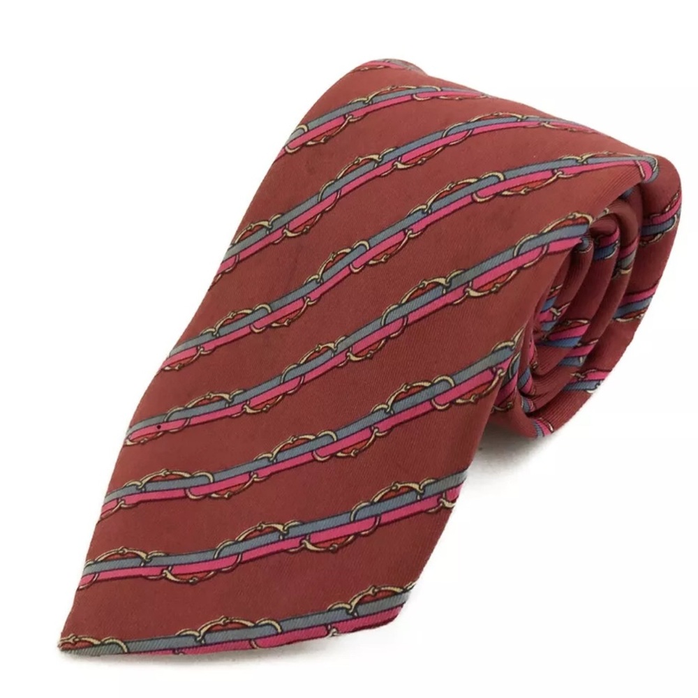 100% AUTHENTIC VINTAGE HERMES H PARIS MULTISTRIPE RED NECKTIE ACCESSORY MEN